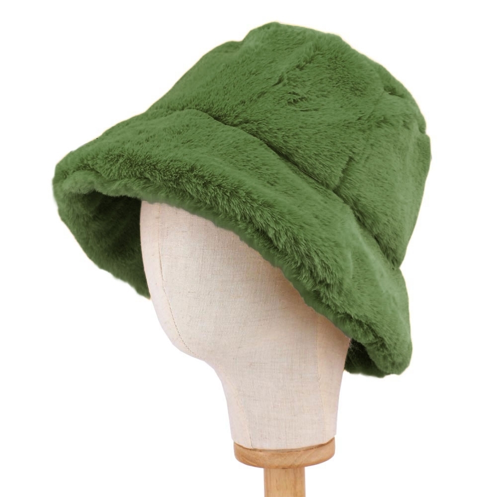 Olive Green Fur Bucket Hat Style Simple Casual